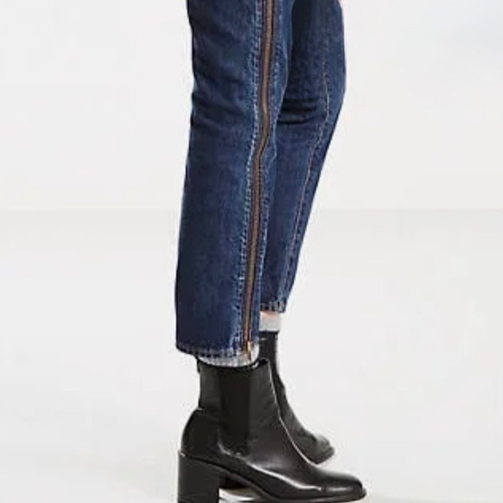 Levis 505 C Womens Dark Wash Straight Crop Jeans Full Side Zip Indigo 27 Edgy
